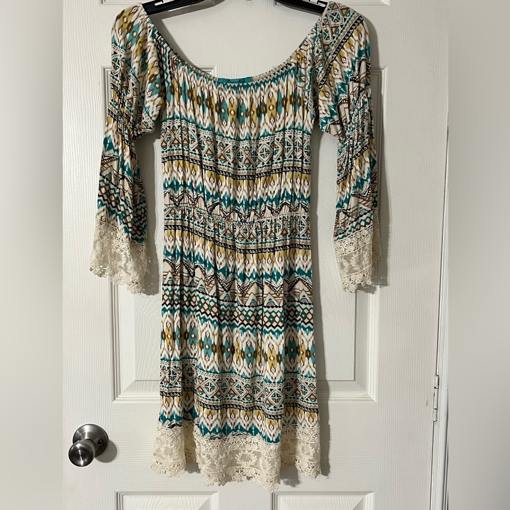 Boho dress with knitted bell sleeves